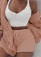 3pcs Womens Clothing Long Sleeve Crop Tank Top And Drawstring Shorts Pajama Set