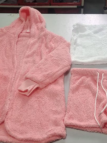 3pcs Womens Clothing Long Sleeve Crop Tank Top And Drawstring Shorts Pajama Set